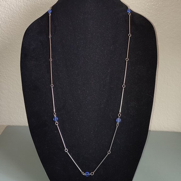 Classy Necklace Blue Glass Beads Silver Elegant Boho Bohemian Vintage - Picture 1 of 5